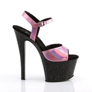 Pleaser Sky 7in Heels, Sparkly Black and Metallic Pink, Size 11